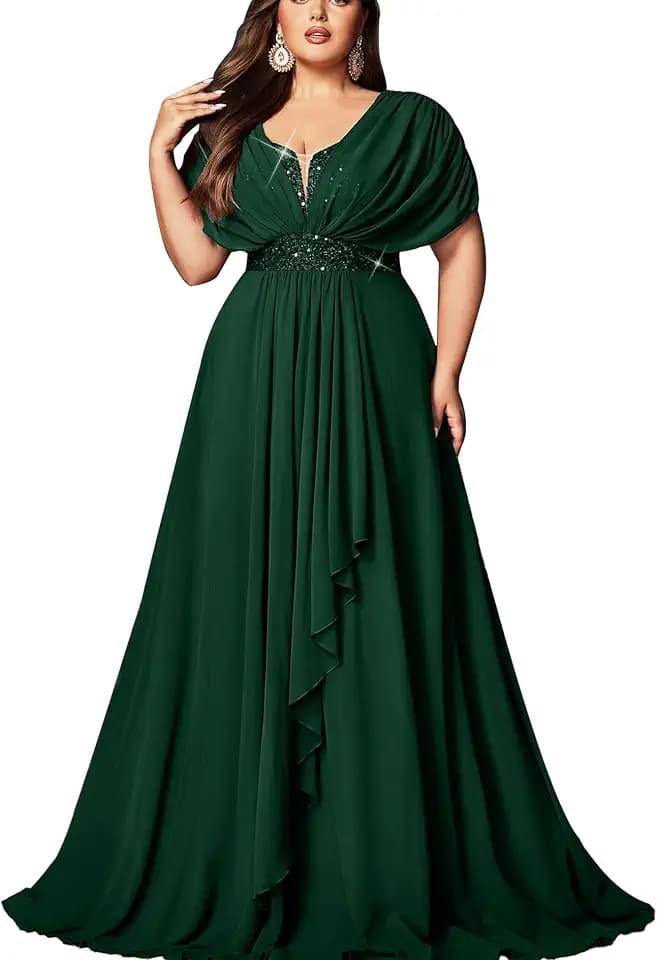 Women Sequin Plus Size Formal Bridesmaid Dresses Wedding Guest Gown