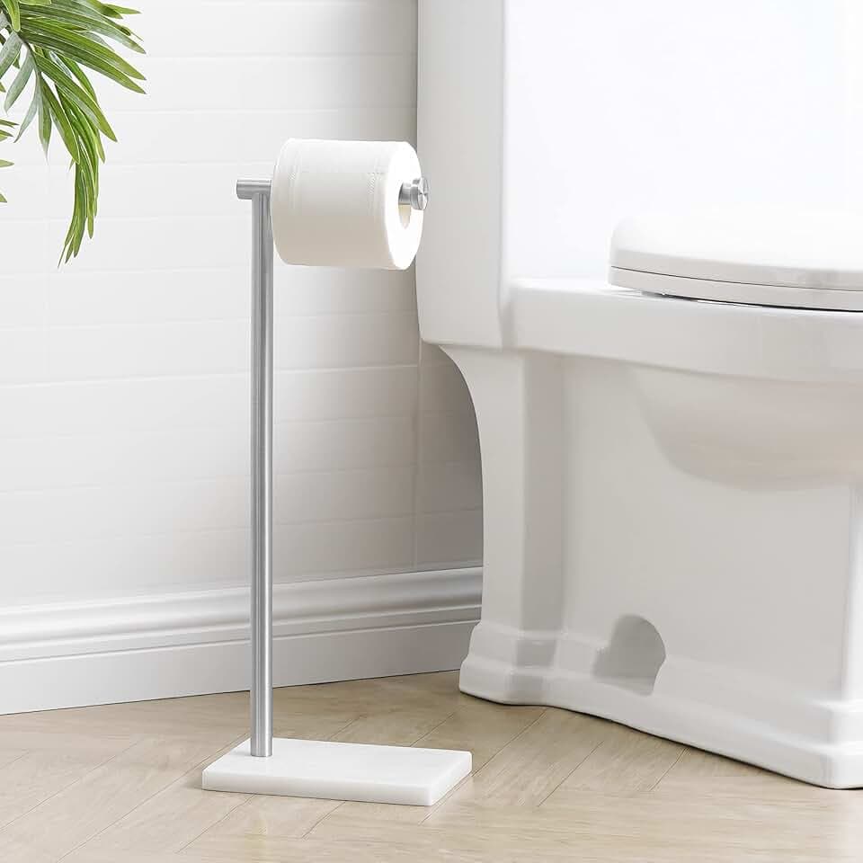 KES Toilet Paper Holder Stand, Natural Marble Base, Brushed Steel