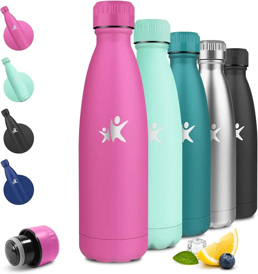 Thermosflasche 500ml, Thermoskanne BPA-frei, Trinkflasche Edelstahl, Kohlensaeure Geeignet, Wasserflasche Auslaufsicher, Isolierflasche für Schule, Büro, Sport, Outdoor, Magenta