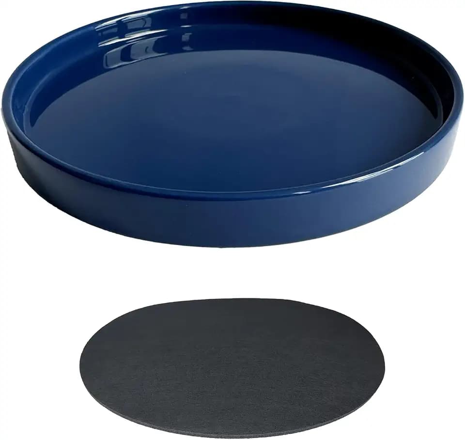 Yukfona Ceramic Plant Saucer Tray 1 Pcs 12 Inch Blue, 12.5" OD x11.9 ID x1.6 Deep| Fits Flower pots Bottom≤ 11.9", Heavy Duty Glazed Round Planter Drip with Catch Basin for Indoor Outdoor Plants
