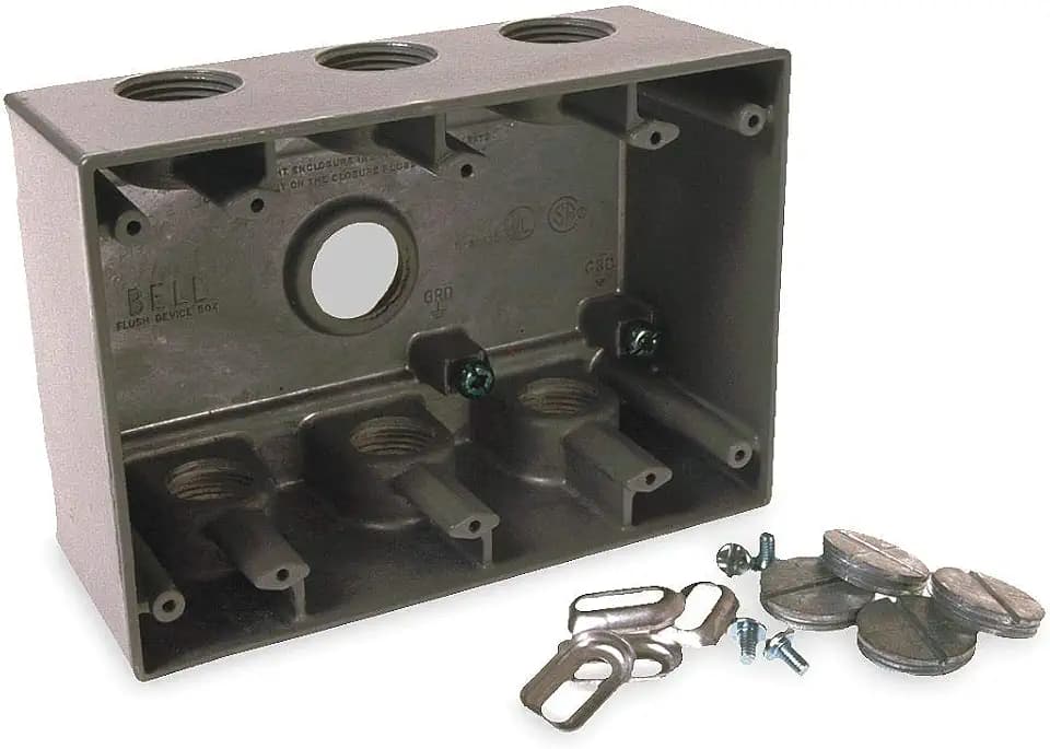BELL 3-Gang Weatherproof Deep Box, Seven 3/4 in. Threaded Outlets, Gray