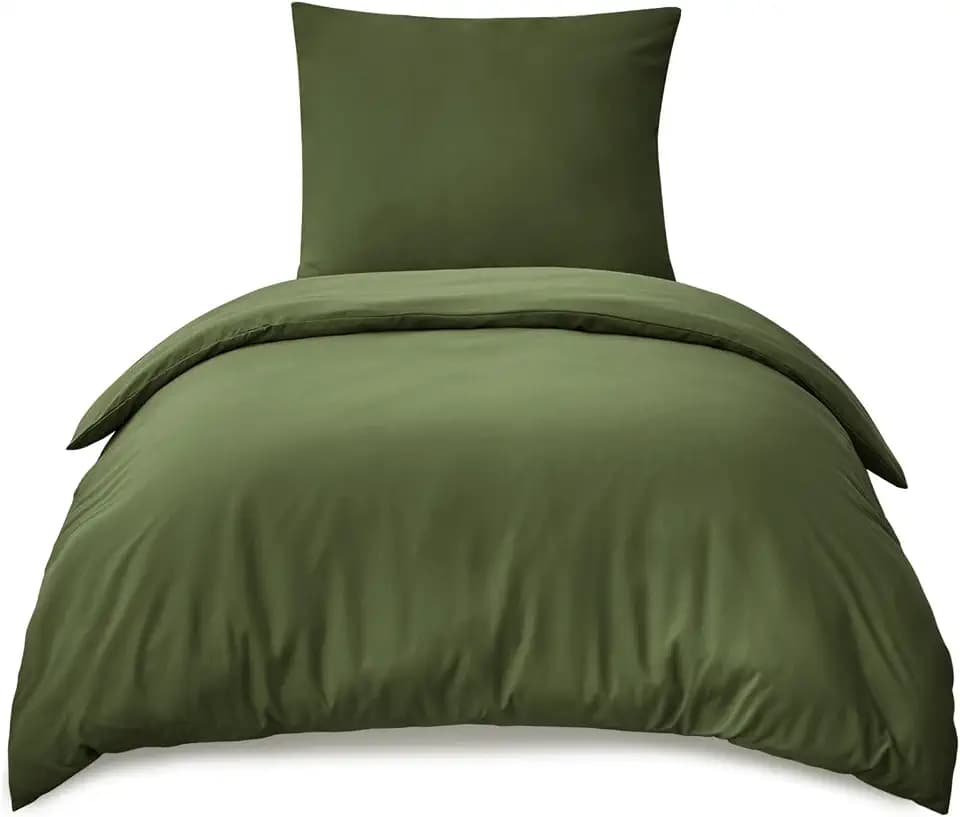 RUIKASI Bettwäsche 155x220 Grün 2teilig - Olivgrün Mikrofaser Bettwäsche-Sets Oeko-TEX, Bettbezüge 155 x 220cm + Kissenbezüge 80x80cm mit Reißverschluss, Weich und Bügelfrei