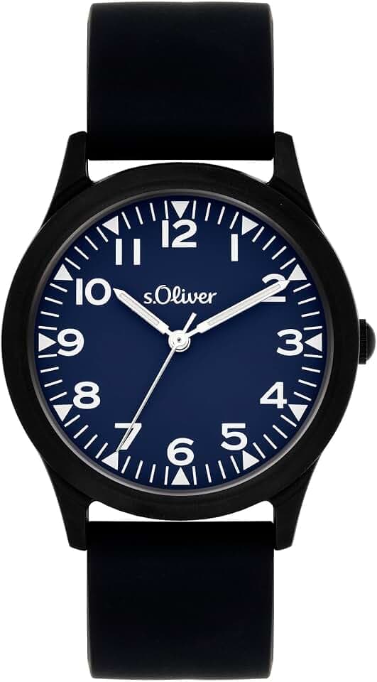 s.Oliver Armbanduhr mit Silikonband für größere Jungs und Teens - 35 mm - analoge Armbanduhr mit Quarzwerk - hoher 3 ATM wasserdicht - widerstandsfähig und Kratzfest