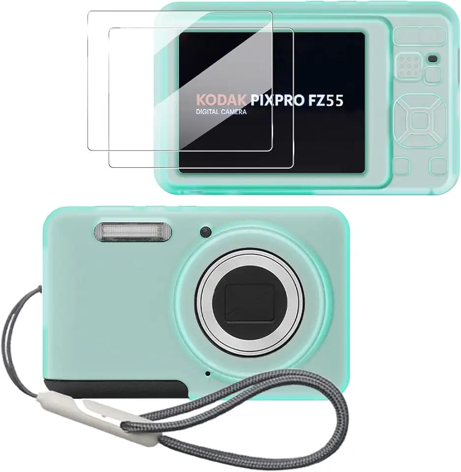 Case for Kodak PIXPRO FZ55,FZ55 Accessories,Soft Silicone Protective Case,Comes with 2 Screen Protectors and 1 Wrist Strap - Luminous Green