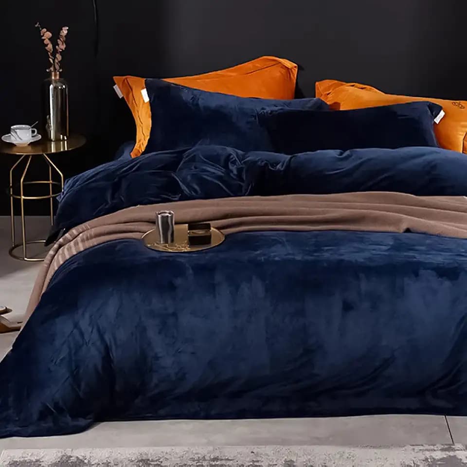 Michorinee Winter Plüsch Bettwäsche Set 220x240 cm Dunkelblau 3teilig