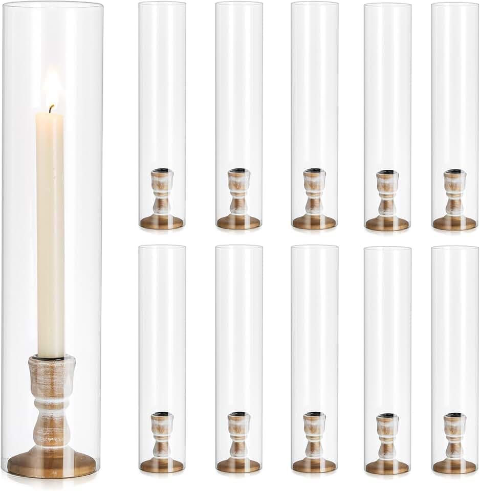 Kerzenhalter Stabkerze Kerzenständer Glas：10 er Stabkerzenhalter Windlichter Kerzenständer Stabkerzen aus Holz mit Abnehmbarem Glas für Tischdeko Hochzeit Veranstaltung oder Heimdekoration