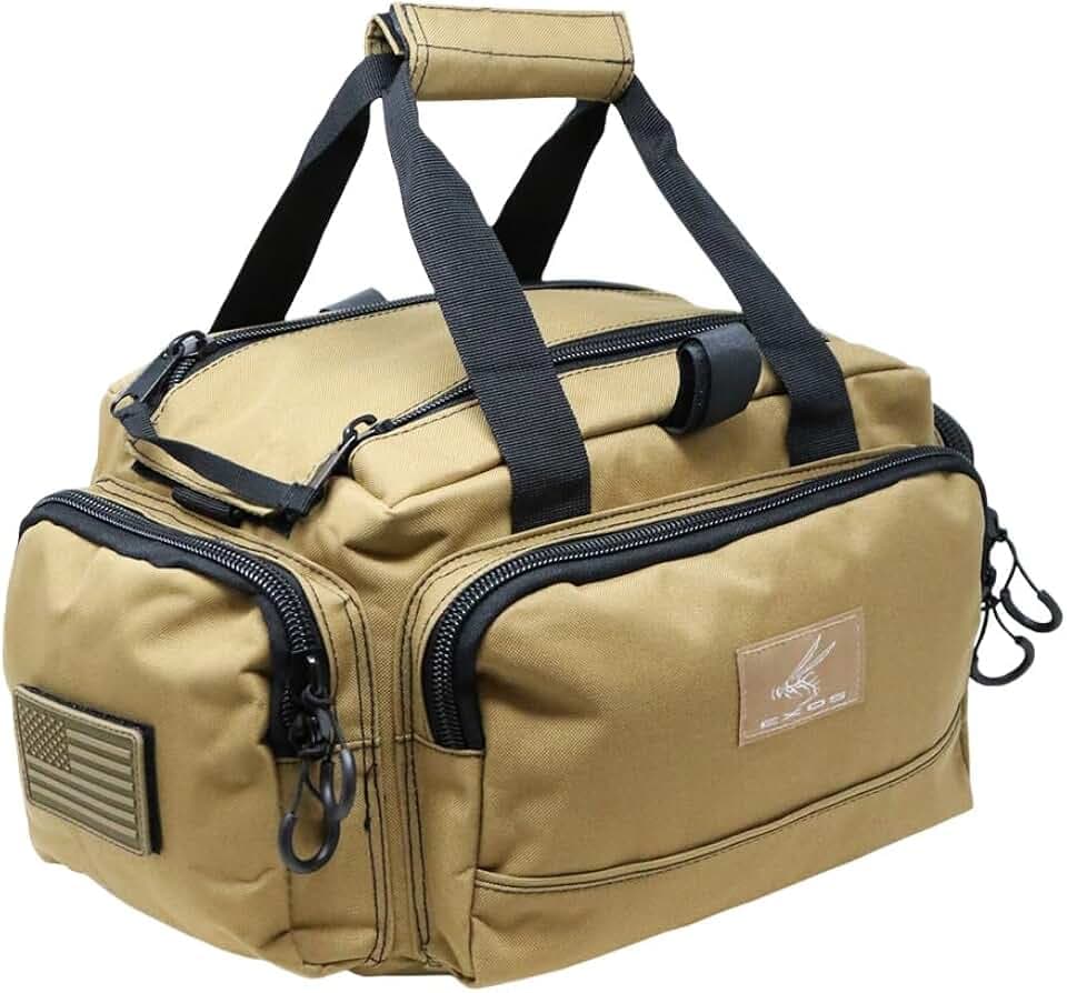 Exos Tactical Range Bag - Medium Size Range Bag for Shooting - Gun Case for Handguns, Ammo Storage, Tactical Backpack, Molle Webbing, Free Subdued USA Patch