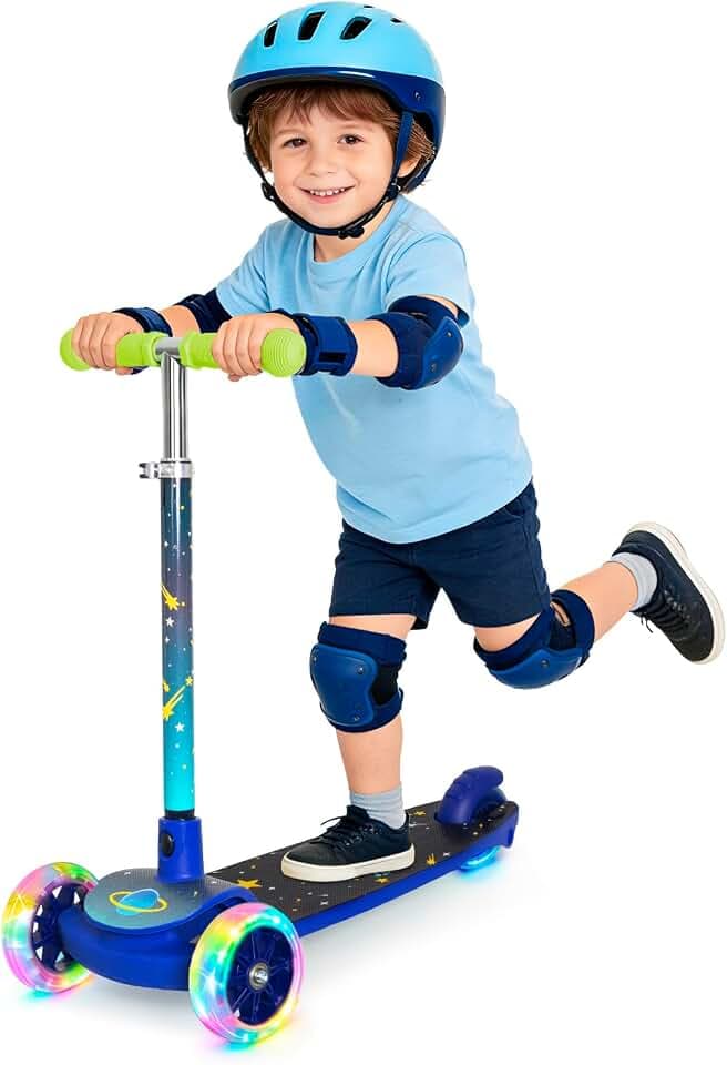 Nattork 3-Wheel Toddler Kick Scooter for Kids Girls Boys – Adjustable Height Scooter with Light-Up Wheels, Anti-Slip Deck, Lean-to-Steer Design for Ages 2-8