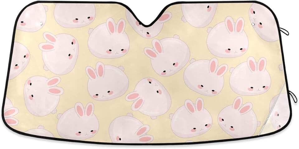 Cute Pink Bunny Car Windshield Sun Shade Rabbit Animal Foldable UV Ray Sun Visor Protector Sunshade to Keep Your Vehicle Cool (55" x 27.6")