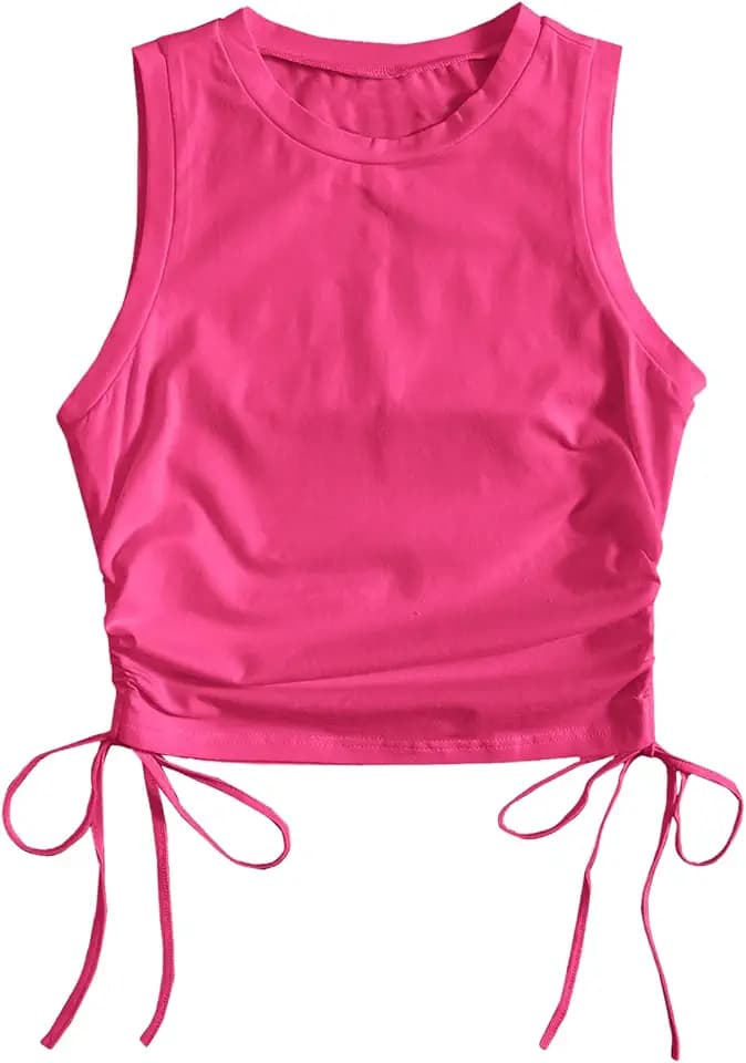 WDIRARA Women's Ruched Drawstring Side Tank Top Sleeveless Fitted Crop Tops