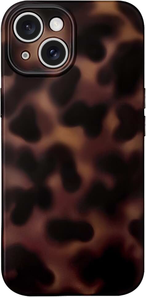 Hython for iPhone 15 Case Cute Matte Amber Leopard Print Cheetah Pattern Tortoise Shell Phone Cases for Women Men, Slim Anti-Scratch Soft TPU Bumper Shockproof Rubber Protective Cover, Brown Amber