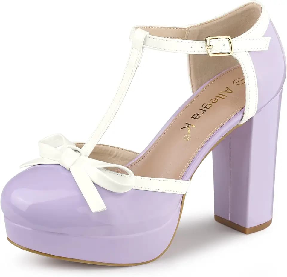 Allegra K Damen Plateau Bogen T Strap Chunky Heels Pumps