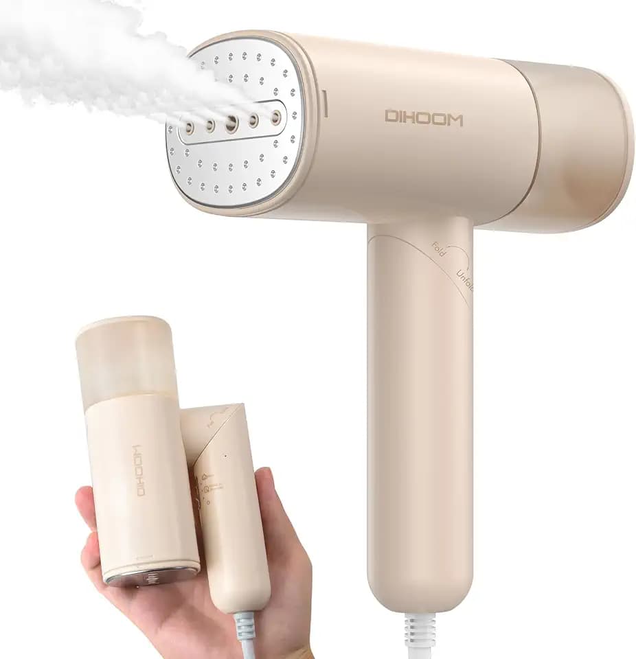 DIHOOM Dampfglätter, Tragbarer Faltbar Reise Steamer Dampfglätter, 30s Schnell Aufheizender, Handdampfbügler Reise Dampfreiniger mit 150ML Tank, Faltenentferner Bürste, Geeignet für Zuhause, Reisen