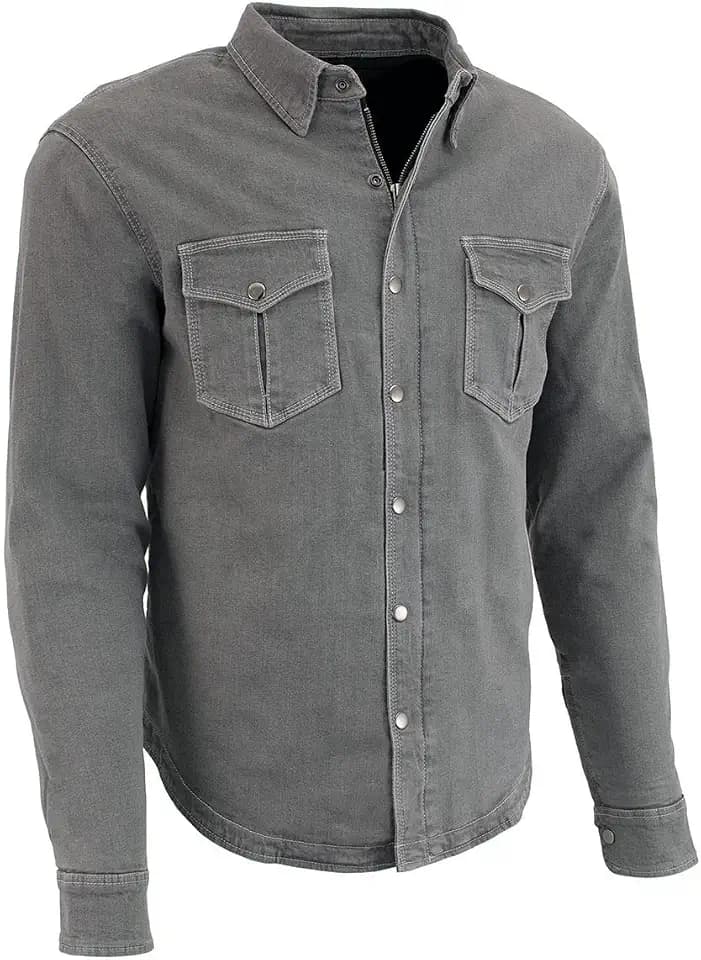 Milwaukee Leather Men’s Solid CE Armored Motorcycle Biker Shirt w/Aramid Fiber Reinforcement