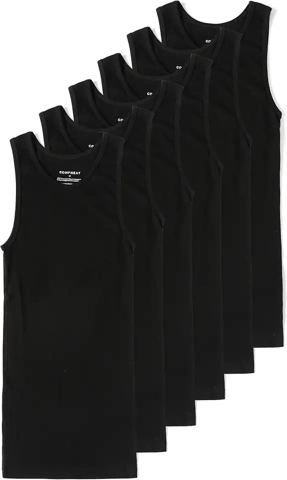 Comfneat Men's 6-Pack Tight Fit Tank Tops Stretchy Cotton Undershirts