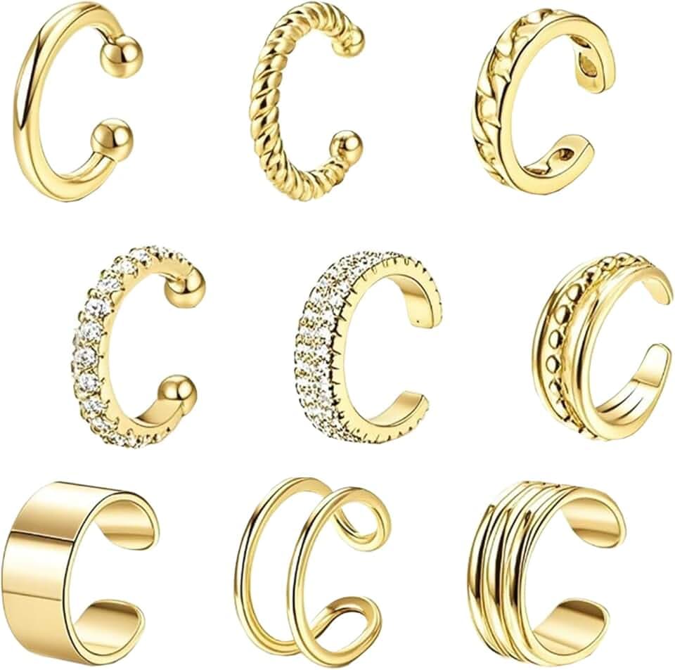 9 Stück Ohrklemme Ohne Ohrlochstechen Ear Cuff Set für Damen Verstellbar Earcuff Minimalistisches Design Ohrringe Ohne Ohrloch Glatt für Arbeit Partys Alltag Hochzeiten Valentinstag