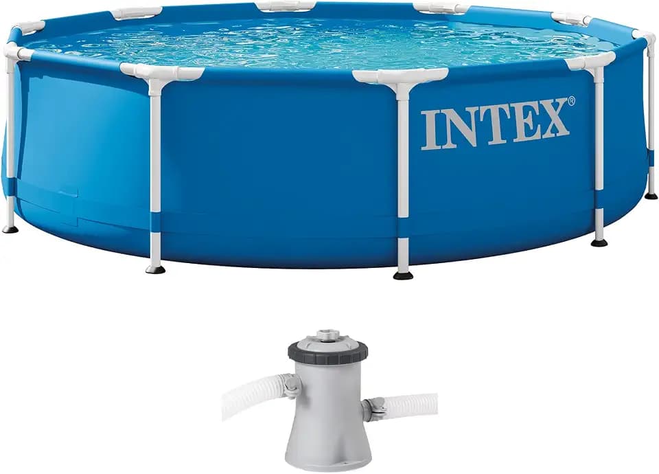 INTEX Metal Frame 10ft x 30in Round Above Ground Swimming Pool Set w/Pump