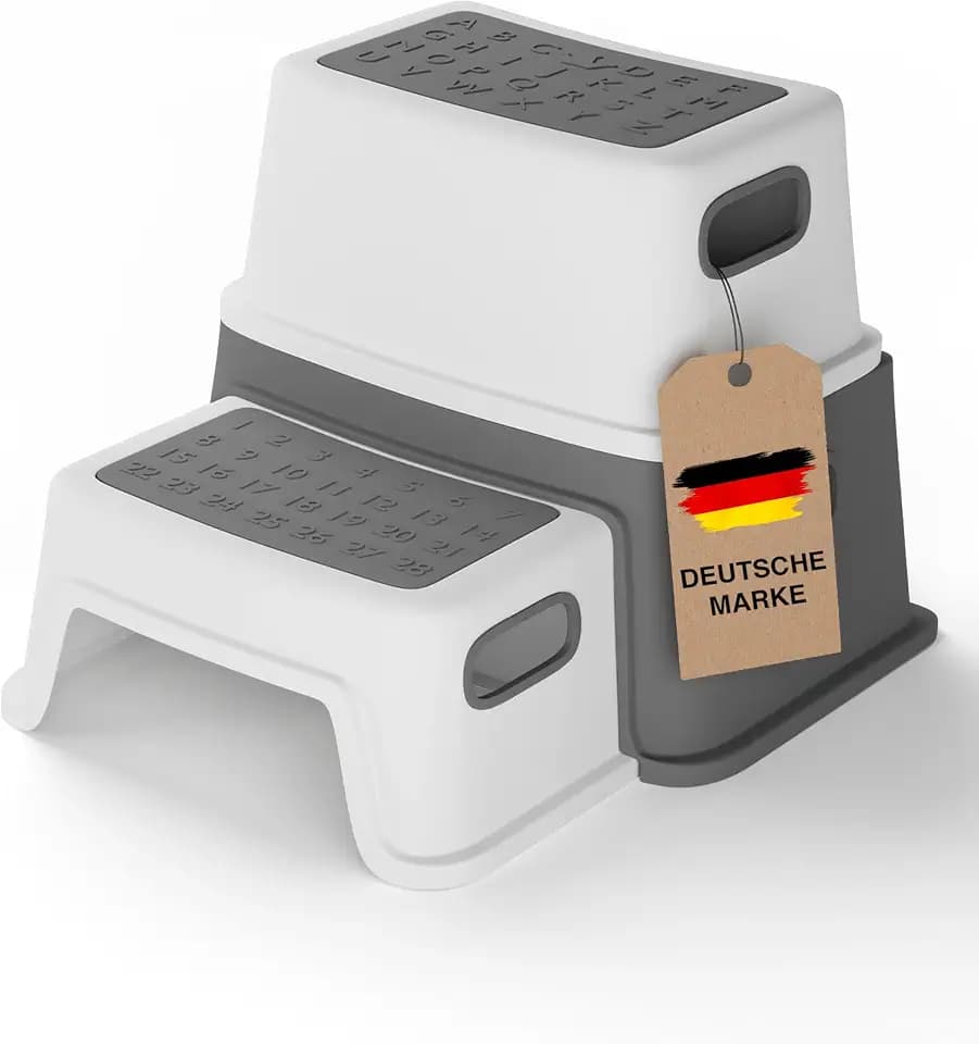 LUNORA Kinder Tritthocker 2 Stufen Grau-Weiß bis 80 kg – Das Original