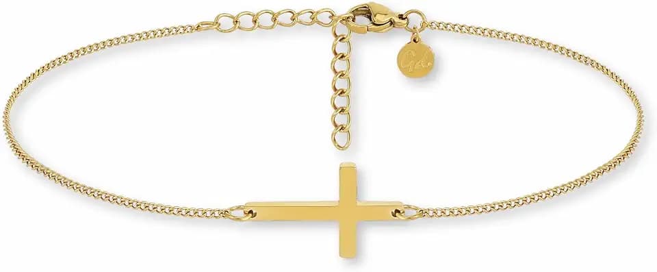 Fussketten für Frauen mit Kreuz Anhänger - Fußkettchen aus 316L Edelstahl in 18K Gold, Roségold oder Silber | Wasserfest & Verstellbar (22-27 cm)