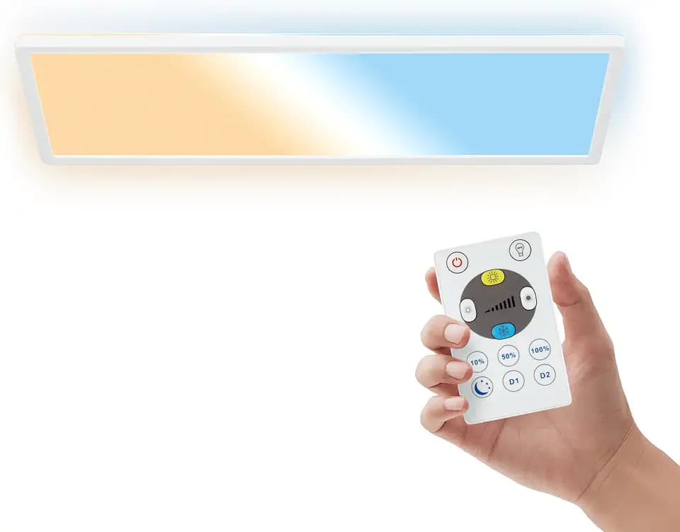 B.K.Licht - LED Deckenlampe, Flach, Dimmbar, Indirektes Licht, CCT warmweiß bis tageslichtweiß, IP44, Panel, Deckenleuchte, Kinderzimmer, Badezimmer Lampe, Küchenlampe, 58x20x3 cm, Weiß