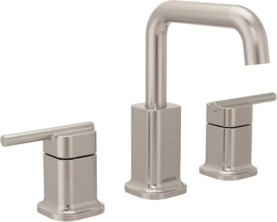 Moen Inara Spot Resist Brushed Nickel Widespread Bathroom Faucet with Drain Assembly for 3-Hole Applications, 84043SRN