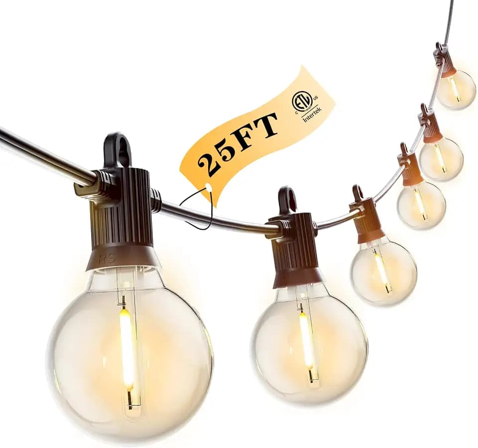 Kawaya G40 Outdoor String Lights 25FT IP65 Waterproof 2700K LED Patio Light