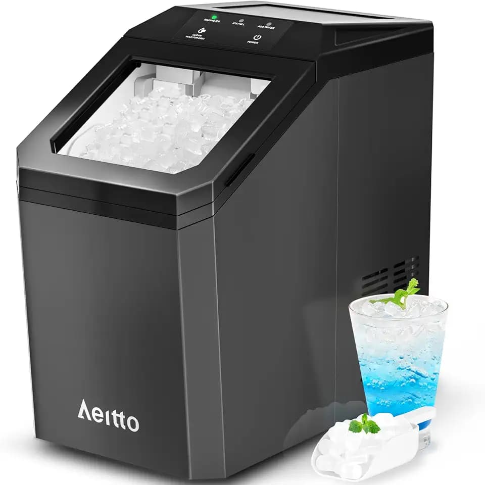 Aeitto Nugget Ice Maker, 55lbs/Day, Rapid Ice Release in 5 Mins, Large Capacity Chewable Ice Maker, Self-Cleaning with Stainless Steel Housing Ice Machine, Black