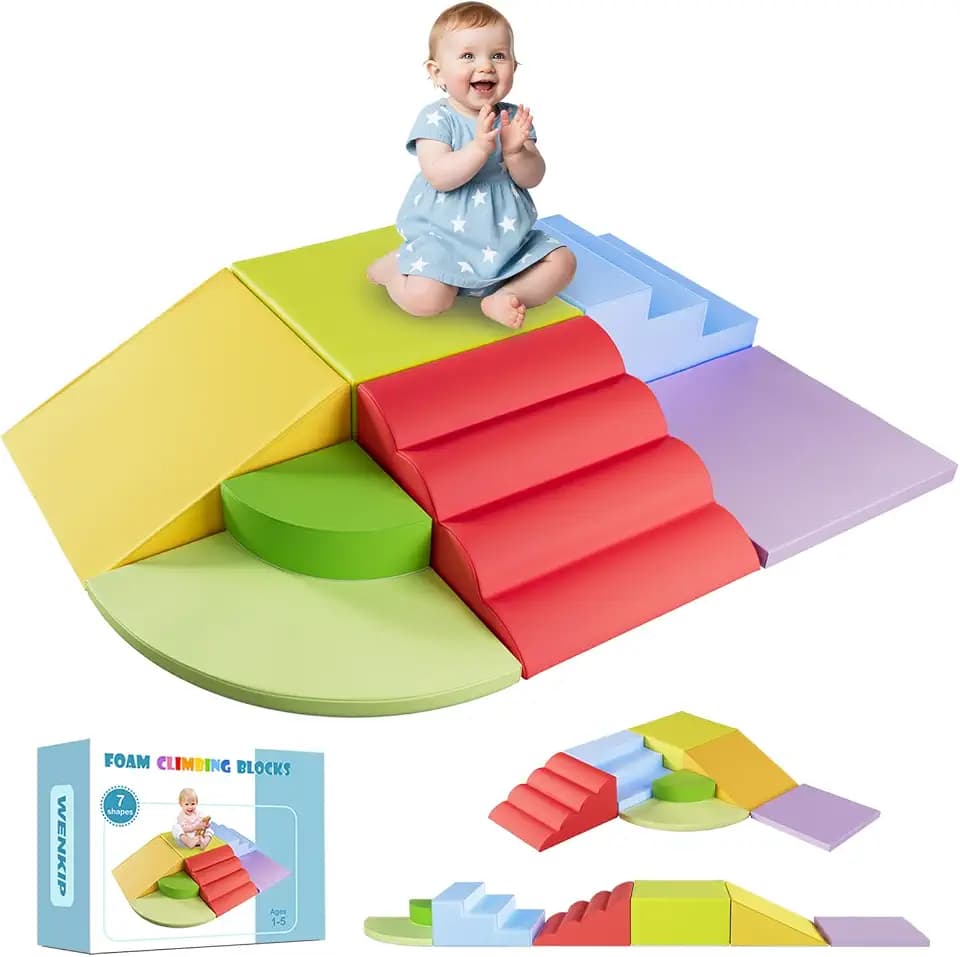 Soft Foam Climbing Blocks for Toddlers - 7Pcs Activity Play Gym