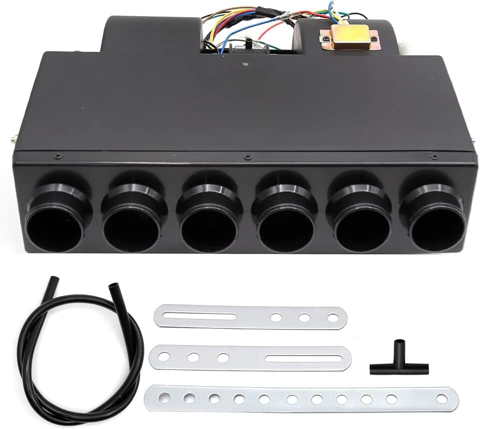 MDEOOSKY 12V Car Truck Under Dash A/C Air Conditioning Evaporator Assembly Heat + Cool Unit 3 Speed 6 Port 12V