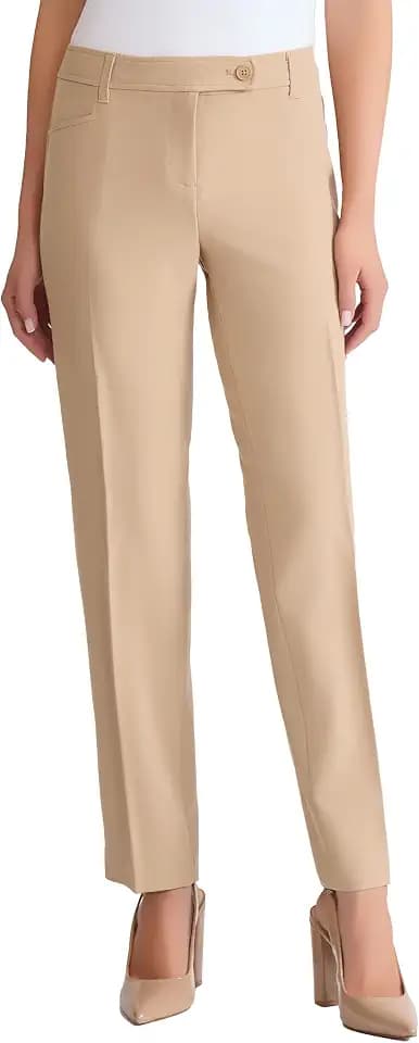 Jones New York Womens Bi Stretch Fly Front Duke Slim Leg Pant - PralinePants