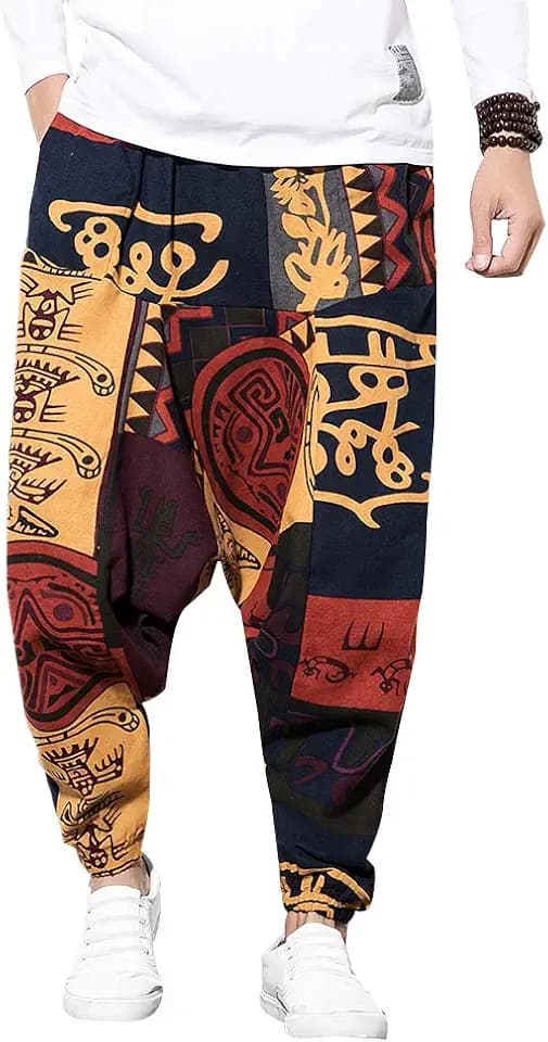 Haremshose Hip-Hop für Herren, Bohemian, Aladdin, Yoga, Hose, Bloomer, Drop, Crotch, Retro-Hose, bedruckt, Hose mit Taschen