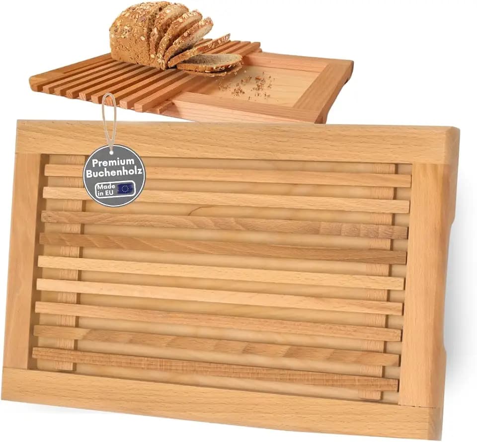 Brotschneidebrett aus Buche als Schneidebrett für Brot mit Planke Ihr Brotbrett zum schneiden -ein Holzbrett mit Krümelfach 40 x 25 cm bread cutting board Made in EU