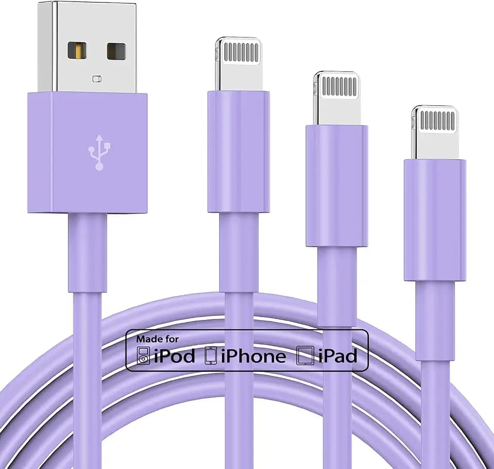 3 Pack Apple MFi Certified Charger Cable 3Ft, Lightning to USB Cable Cord 3 Foot, 2.4A Fast Charging,Apple Phone 3 Feet Long Chargers for iPhone 14/13/12/11/X/XS/XR/SE/8/7/6/5 Plus Pro Max Mini Purple