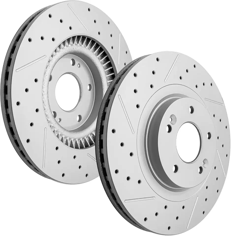 Front Drilled Slotted Brake Disc Rotors Fit for Hyundai Santa Fe 2013 2014 2015 2016 2017 2018 2019 2020, Santa Fe XL 2014-2019, Santa Fe Sport 2013-2018, Kia Sorento 2014-2020