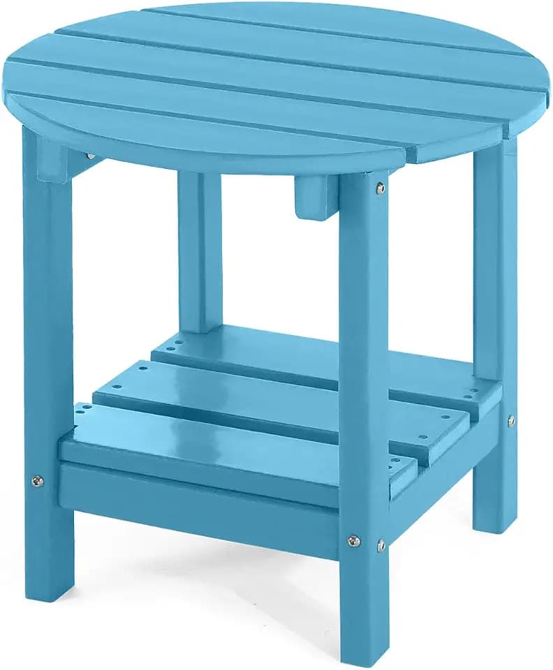 Patio Side Table HDPE Double Layer Storage Round Turquoise