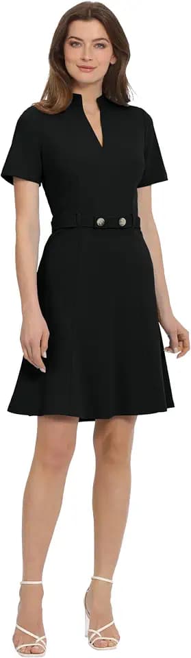 Maggy London Women's Notch Mock Neck Fit and Flare Crepe Dress