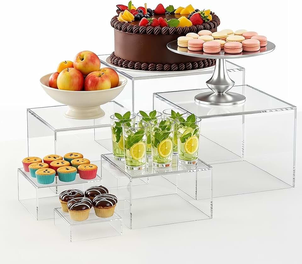6 Stück Acrylboxen, Acryl Buffet Ständer, Dessertständer mit hohlen Böden,Food Risers Display, Acryl Buffet Stand Würfel für Desserts, Schmuck, Würfel-Präsentationsständer mit Hohlboden. (Transparent)