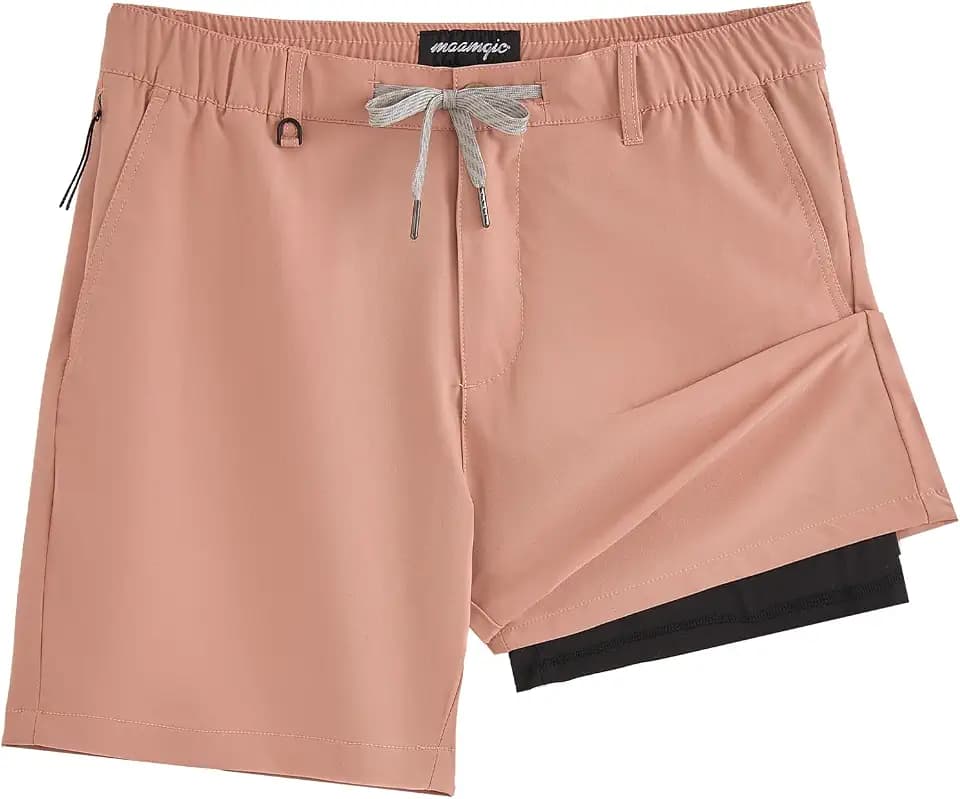 maamgic Men's Casual Shorts with Compression Liner 5/7 Inch Khaki Shorts