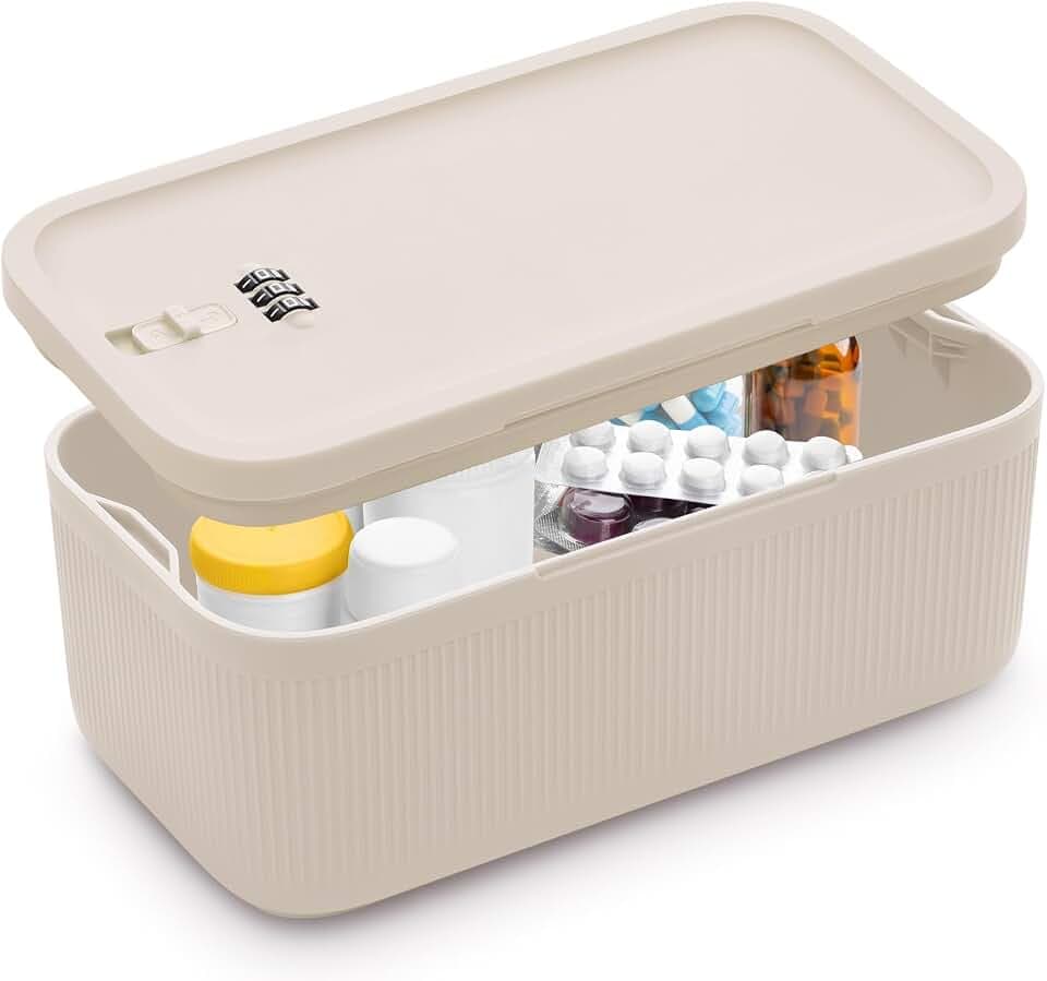 Kleine abschliessbare Box mit Kombinationsschloss - Sicherer Aufbewahrungsbox für Medikamente, Handy, Snacks - Für Haushalt, Kühlschrank, Büro & Reisen - BPA-frei (23,5 x 12,8 x 9,2 cm)