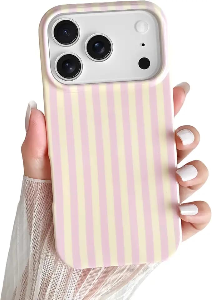 Yeddabox for iPhone 17 Pro Max Case Cute Striped Phone Case Soft TPU Slim Shockproof Phone Cover for Women Girls, Pink and Yellow