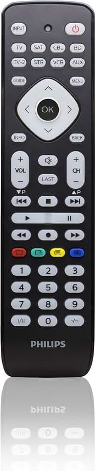 Philips SRP2018/10 Universal Fernbedienung (8-in-1, TV, TV2, Blu-ray, CBL, SAT, STR, VCR, Aux) schwarz