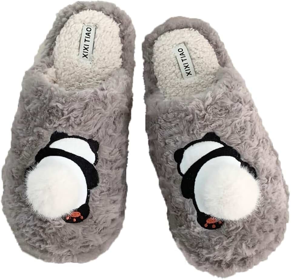 Hausschuhe für Damen und Herren, niedlicher Panda, flauschig, weich und bequem, warme Winterschuhe, für drinnen und draußen, neutraler Slipper, rutschfest, für Spa, Zuhause, Gäste, Reisen