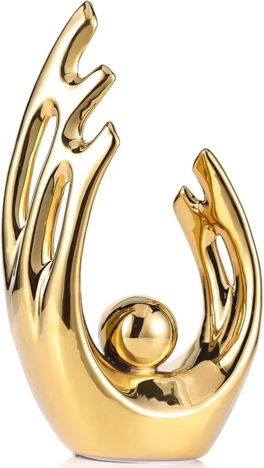 XMGZQ Gold Home Decor Accent,Mid Century Modern Gold Decor Dining Table Decorations,Gold Abstract Art Ceramic Statue and Sculpture for Center Pieces Decor,Bookshelf Decorative Objects