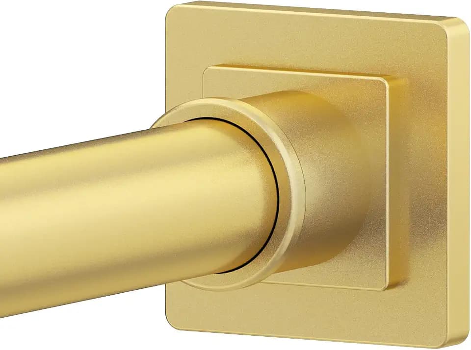 Shower Curtain Rod Square End 32"-68" Heavy Duty Gold Shower Rods No Drilling for Bathroom Shower Stall RV Closet
