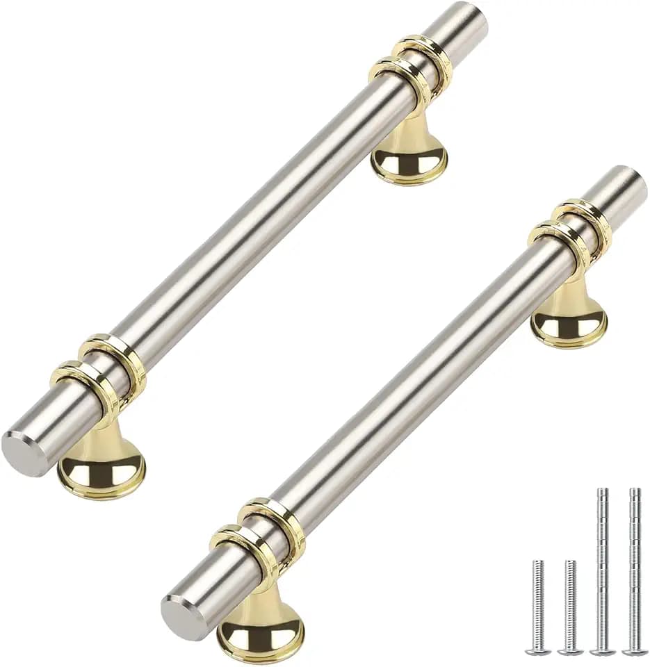 Haliwu 10 Pack 5 Inch Brushed Nickel and Gold Cabinet Handles