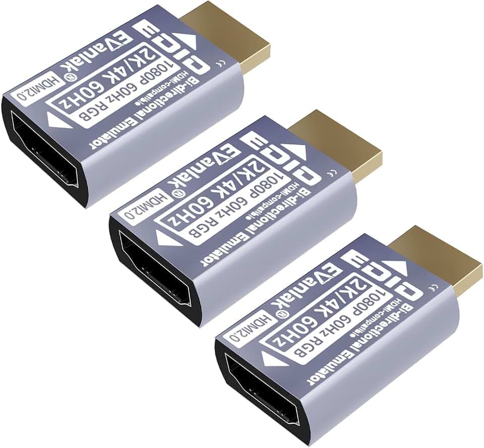 EVanlak HDMI Passthrough EDID Emulator Adapter - Virtual Monitor Headless Ghost Display, 1080P to 4K at 60Hz, Bi-Directional Auto-Detection, 3 Pack