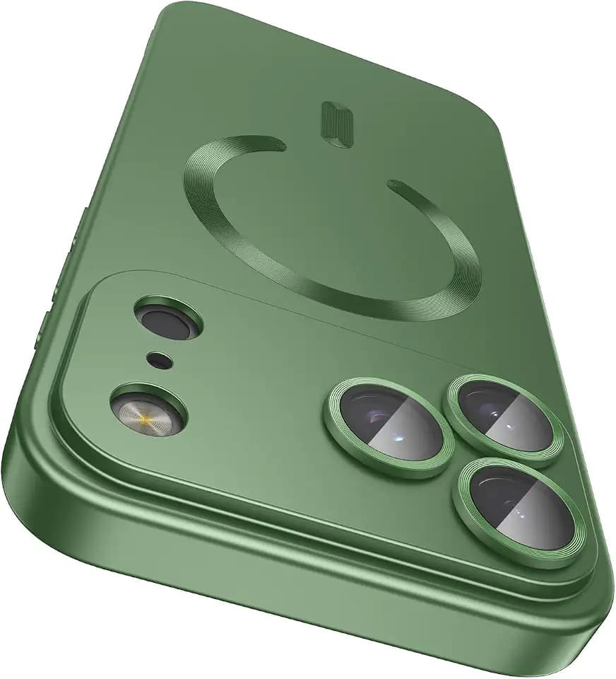 LEKEVO Magnetic for iPhone 17 Pro Case [Compatible with MagSafe][Built-in Camera Lens Protector] Slim Thin Soft Silicone Bumper Shockproof Metallic Luster Phone Case (Green)