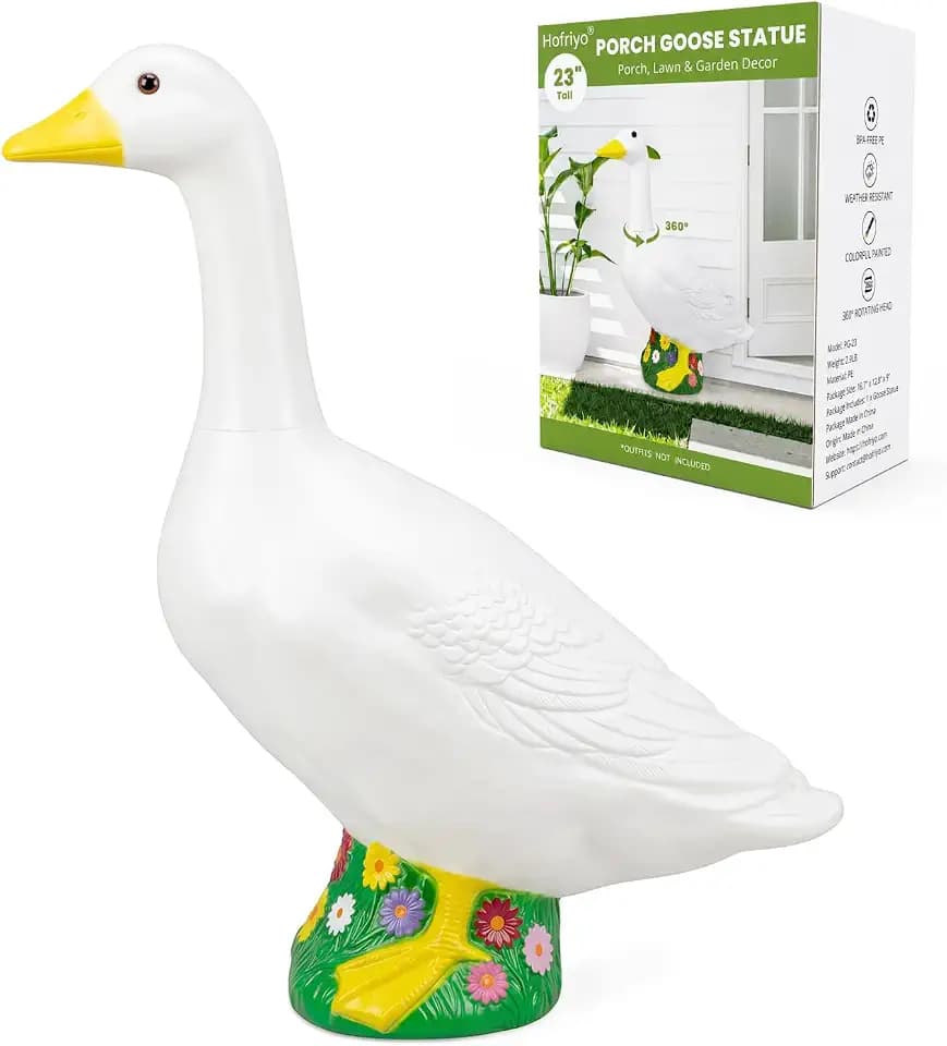 23 Inch Large Wearable Outfits Porch Goose Statue Figurine, Waterproof Outdoor Sculpture for Front Porch, Patio, Lawn & Garden Decoration, Unique Holiday Birthday Gift for Women