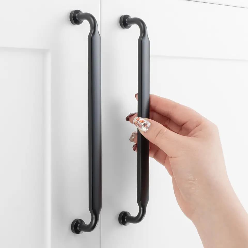 7-1/2 Inch Matte Black Cabinet Pulls 5 Pack, Footed Handles P2302