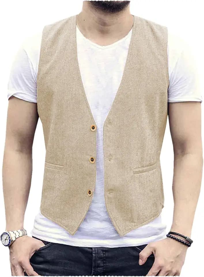 Herren Sommer Leinenweste Anzug Weste Casual Weste Regular Fit